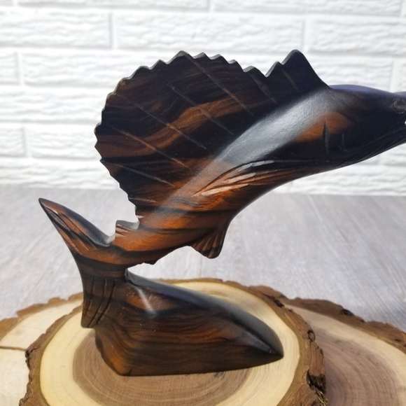 MCM handcarved Ironwood Swordfish/Marlin sculpture - Picture 12 of 14